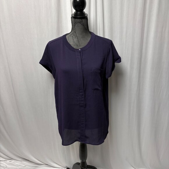 Vera Wang Blouse Womens Size Large Sheer Purple Cap Sleeve Popover Top Work - Picture 1 of 10